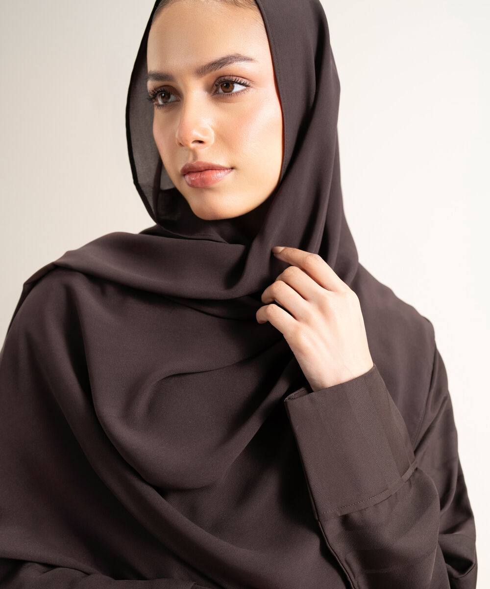 Women's Brown Jacquard Printed Abbaya