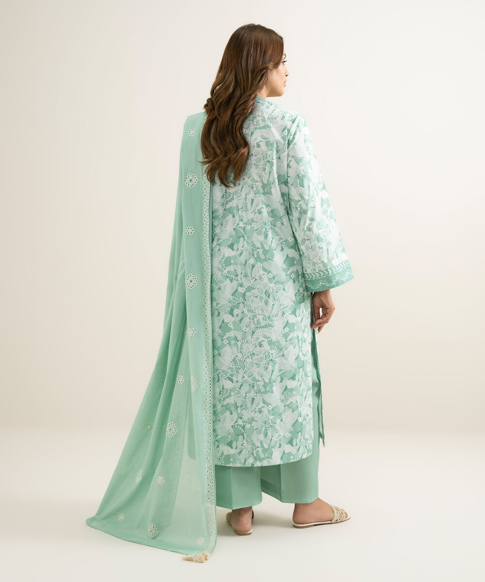 Women's Unstitched Lawn Printed Green 3 Piece Suit