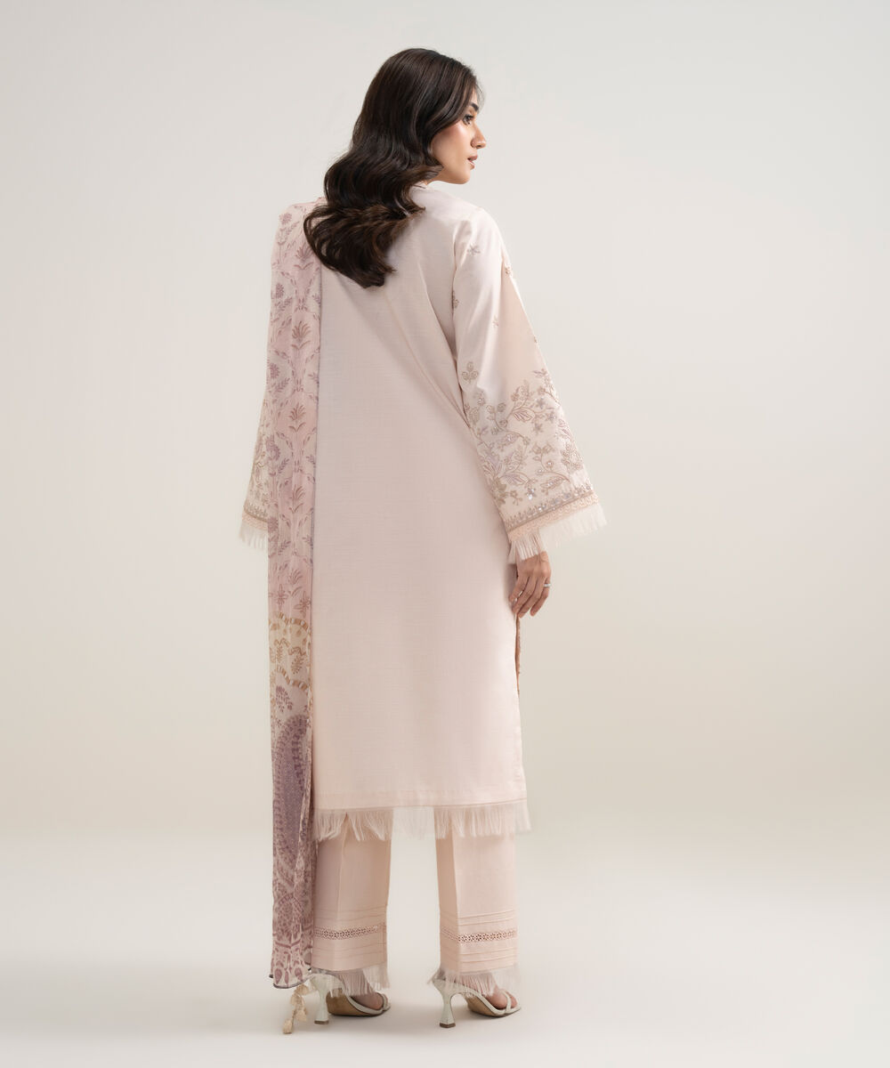 Women's Unstitched Lawn Embroidered Pink 3 Piece Suit