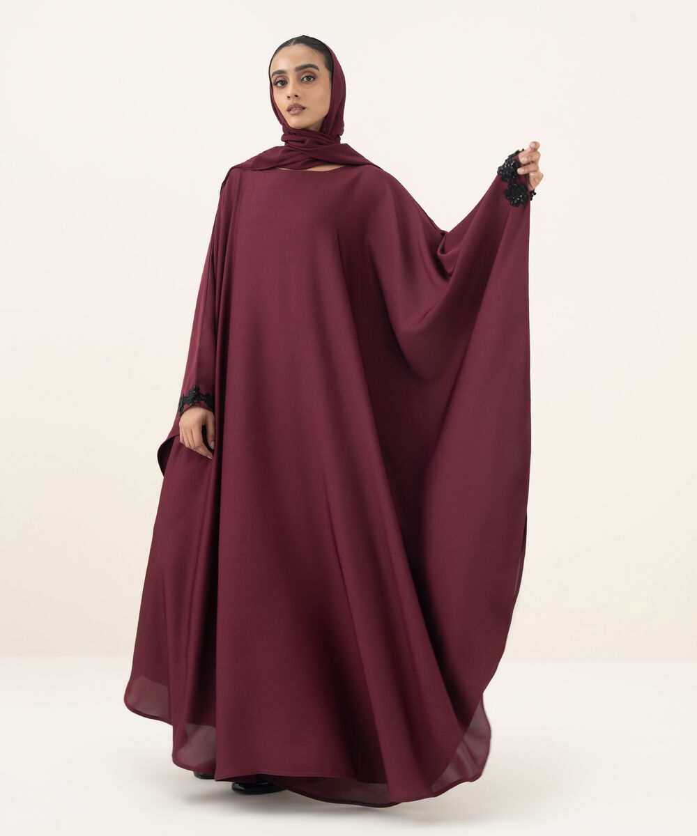 Women's maroon kaftan Abaya set