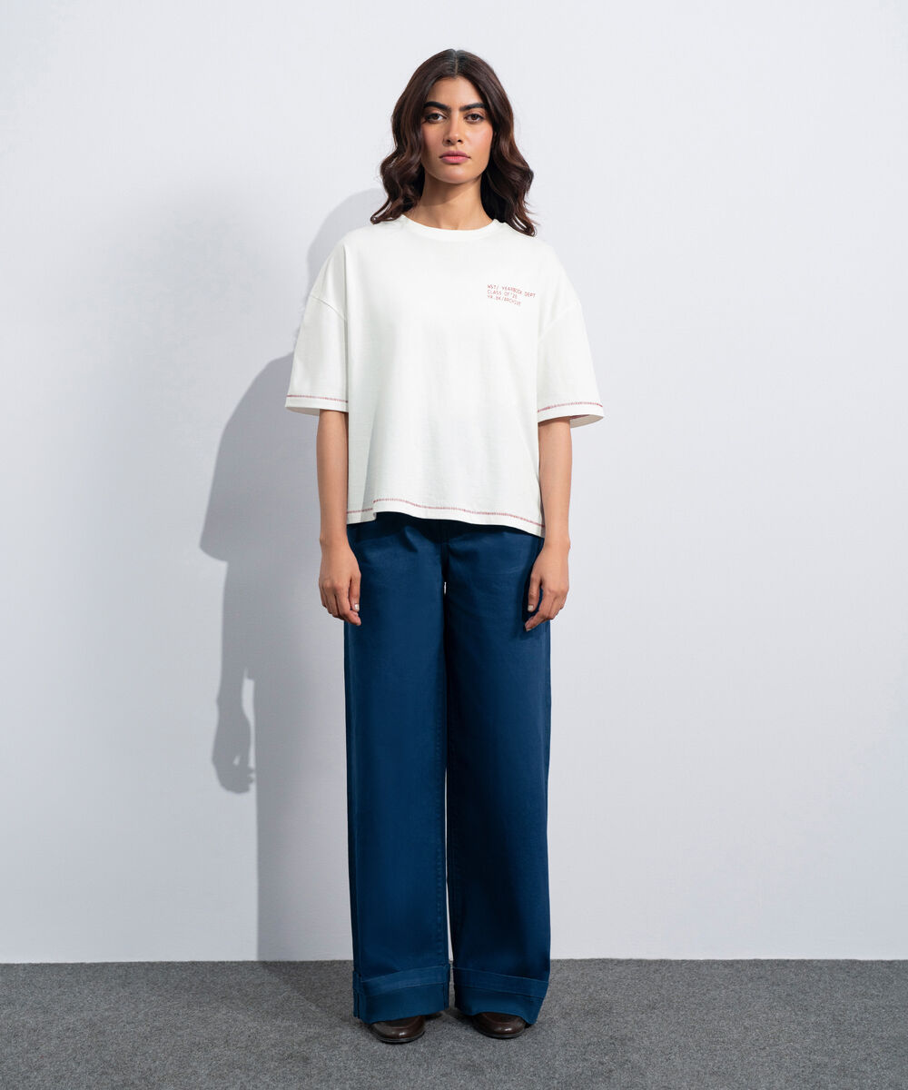 Women's Western White Graphic T-Shirt In Mercerized Cotton Jersey