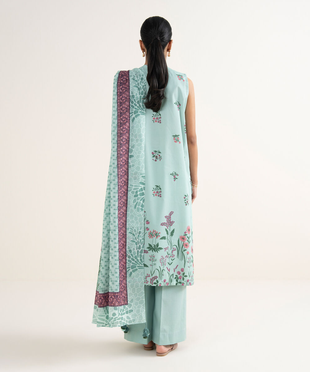 Women's Unstitched Lawn Printed Blue 3 Piece Suit