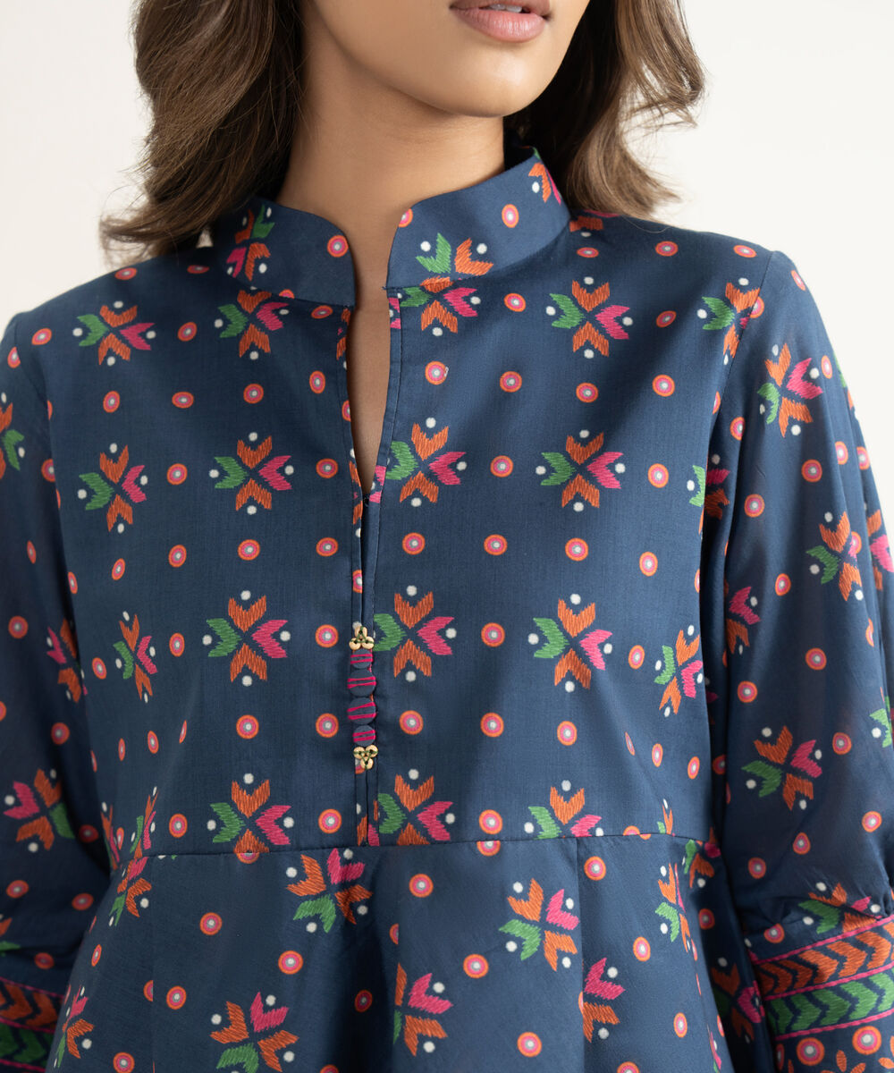 Women's Unstitched Lawn Printed Blue 3 Piece Suit