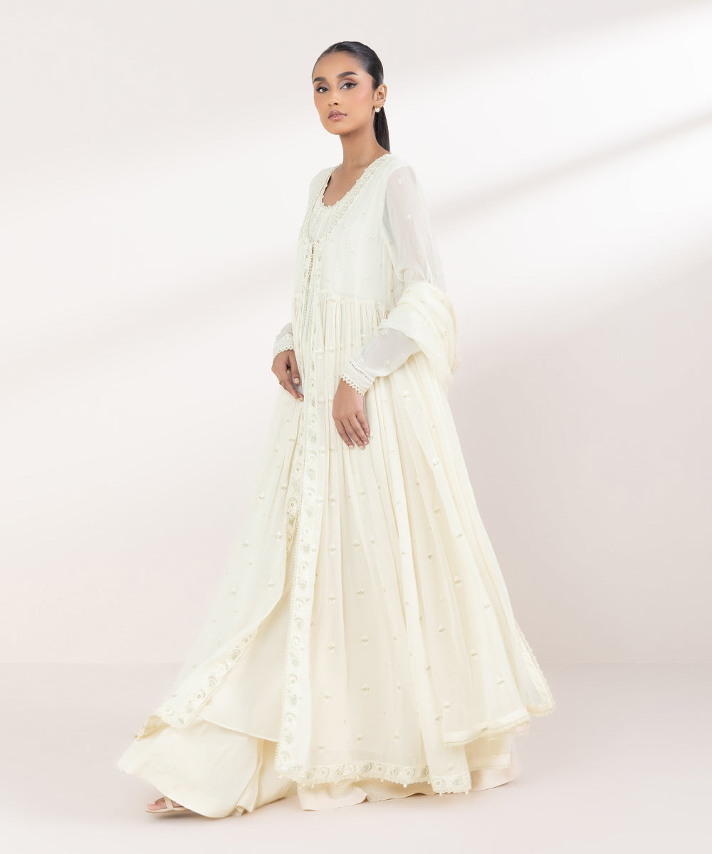 Women's Ready To Wear White Anarkali Dress Design